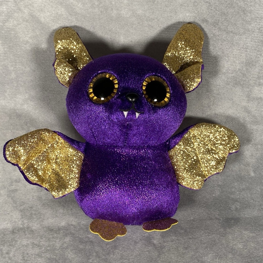 TY Beanie Boos "Count" The Purple Halloween Bat 6" Gold Glittery 2018 Plush